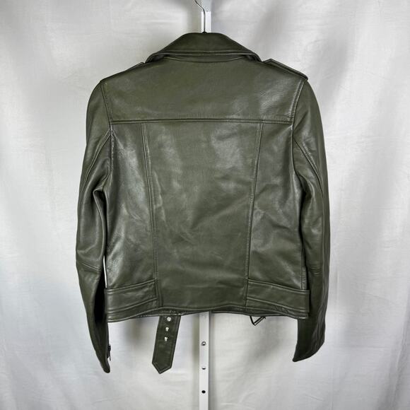 Walter Baker NEW 100% Lamb Leather Olive Biker Full Zip Jacket Ladies XS - Picture 8 of 13